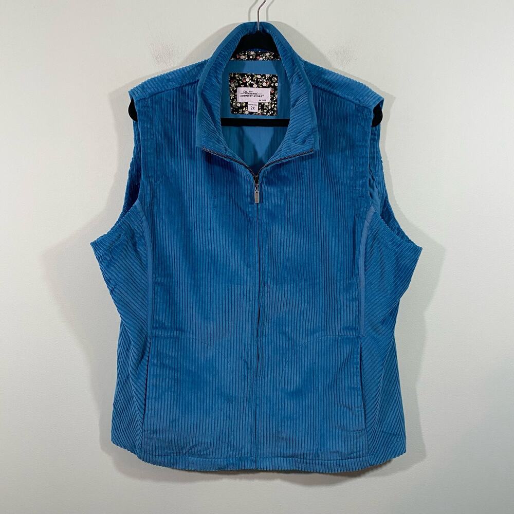 The Vermont Country Store Women's Blue Corduroy Full Zip Vest Size 2X
